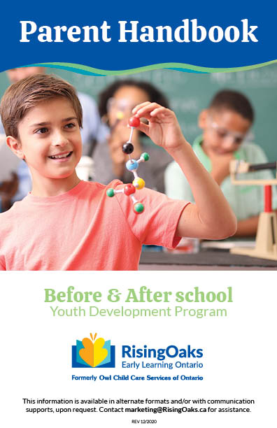 Handbook cover for before and after school programs at WRDSB locations