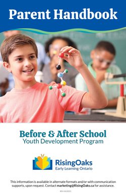 Handbook cover for before and after school programs at WRDSB locations