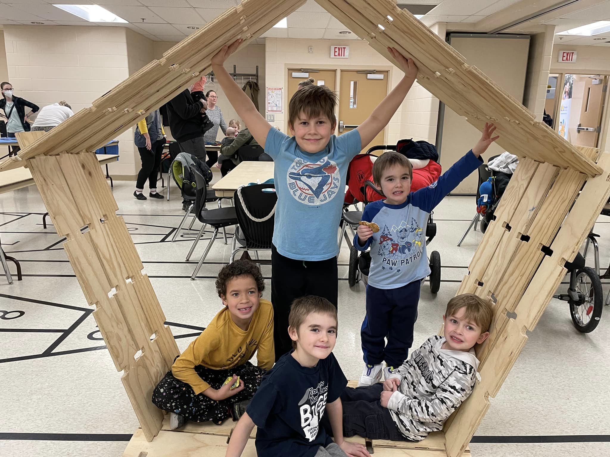 children inside a block structure they built