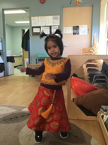 Preschool girl wearing dress for Diwali 