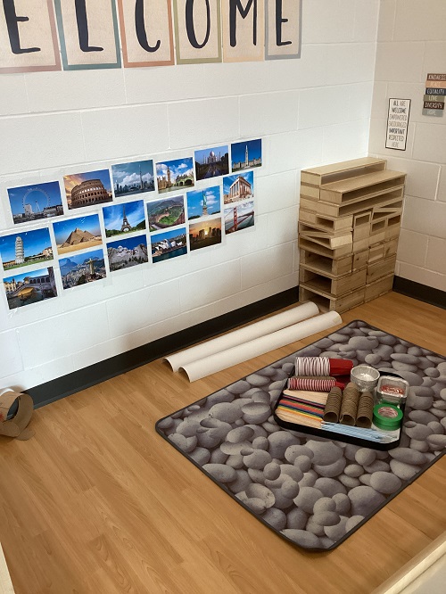 A block area neatly arranged with building materials.