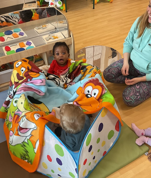 children in pop up tent
