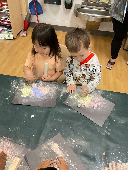 p2 children doing chalk art