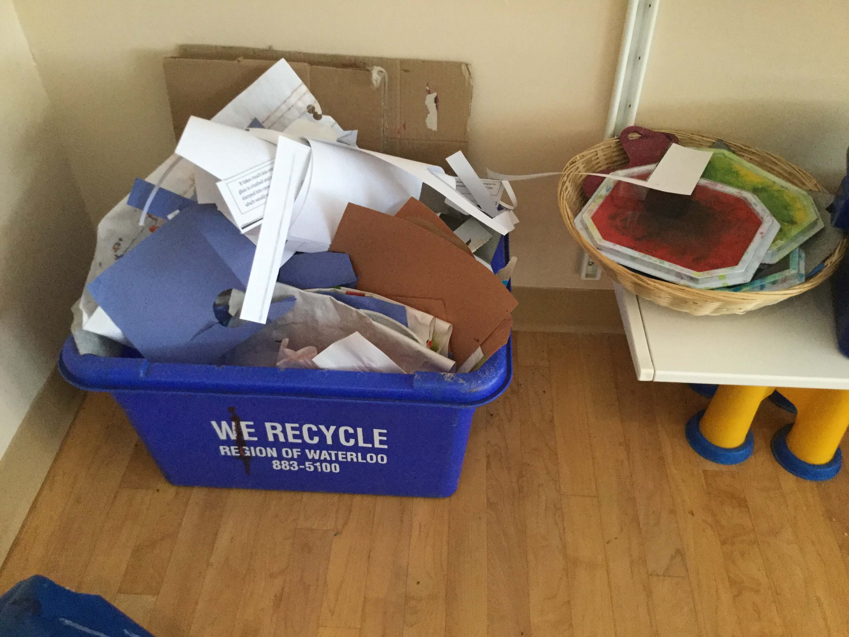 a full recycle blue bin