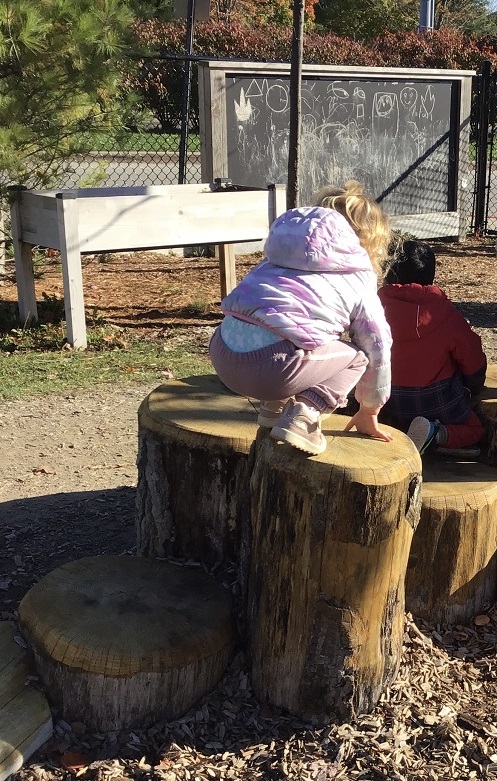 Child climbing on the logs.